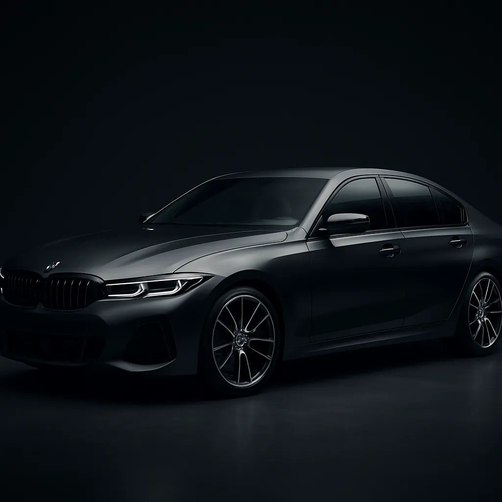 Berline sportive de luxe gris foncé en éclairage studio